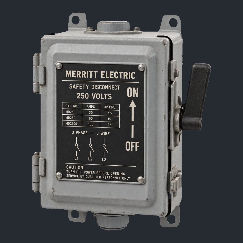 Reference image of an industrial switch with a wiring table and caution label